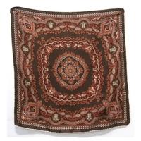 Vintage Silk Brown and Orange Paisley Boho Square Scarf with Rolled Edges
