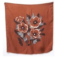 Vintage Tan Brown 100% Silk Square Scarf in Large Floral Design with Rolled Edges