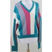 Vintage 80\'s Lacoste, size L pink, grey, green & cream striped sweater