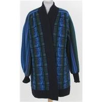 Vintage 80\'s Margaret Hyne, size L blue, green & purple patterned cardigan