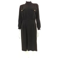 Vintage 1980s Valentino \'Miss V\' Size EU 44 (UK 16) Black High Neck Zip Fitted Dress with Knit Details