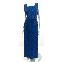 vintage circa 1950s paisley print deep sea blue long dress