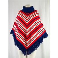Vintage 70\'s Wolkar, size XS red, blue & white striped poncho