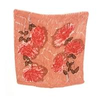 Vintage Tonal Orange, Brown and Red Painterly Floral Silk Square Scarf with Rolled Edges