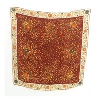 Vintage Tonal Orange, Brown and Green Earthy Abstract Floral Silk Square Scarf