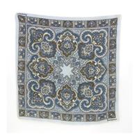 Vintage Jacqmar Tonal Blues and Brown Paisley Boho Silk Square Scarf with Rolled Edges