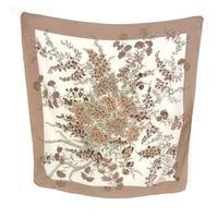 Vintage Ostinelli Large Taupe Tonal Brown Floral Silk Square Scarf with Rolled Edges