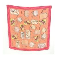 Vintage Bright Pink and Peach Painterly Handbag and Polkadot Print Silk Square Scarf with Rolled Edges