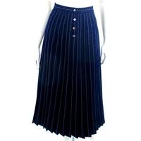 Vintage 1980\'s Jaeger Size 8 Wool Navy Blue And White Pin Striped Pleated Long Skirt