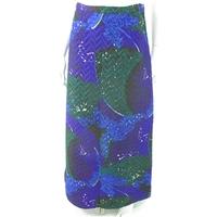 Vintage Bellino Size 14 Long Abstract Green, Blue And Purple Quilted Embroidered Textured Long Skirt