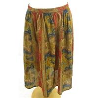 Vintage 1980\'s St Michael Size 16 Ruby Red, Royal Blue And Gold Yellow Decorative Baroque Wool Long Skirt