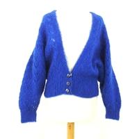Vintage Size 12/14 Oversized Batwing Sleeve Mohair Cobalt Blue Cardigan