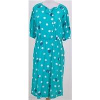 Vintage 80s, size L turquoise and white polka dot dress