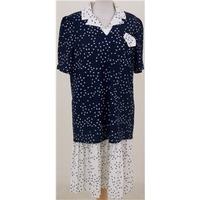 Vintage 1980s Eastex, size 14 navy and white two piece dress