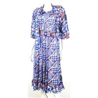 Vintage 1980s Mosaic Size 10 Blue Abstract Dress with Tassel Detail