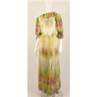 Vintage 1970\'s Handmade \'Flower Power\' Size 12 Rainbow Toned Floaty Maxi Dress