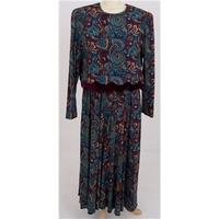 Vintage 1980\'s Karin Stevens, size 14 burgundy & turquoise paisley dress