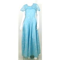 Vintage \'Pop Art Palette\' Handmade Size 12 Turquoise Maxi Dress with Capelet and Organza Overlay