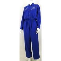 Vintage \'Pop Art Palette\' St Denis Size 16 Cobalt Blue Jumpsuit with Stud Detail