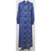 vintage 70s size m blue purple paisley print dress