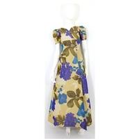 Vintage Circa 1950\'s Deliss Pure Silk Size 8 Blue Purple Floral Watercolour Wrap Maxi Dress