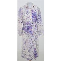 Vintage 80s Janet Jordan, size M cream & purple patterned dress
