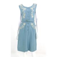 Vintage circa 1950s Size 12 Duck Egg Blue Button Detail Applique and Beaded Floral Dress