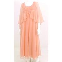Vintage 1970s John Charles of London Size 14 Peach Floaty Draped Sheer Angel Sleeve Maxi Dress
