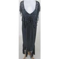 Vintage 70s Frank Usher Size M black beaded silk evening dress