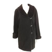 Vintage 1980\'s Monix Size 12 Wool-Cashmere Faux Fur Trim Black Coat