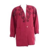 Vintage circa 1980s Nam Mae Fashion Size 16 Raspberry Red Coat with Floral Neckline