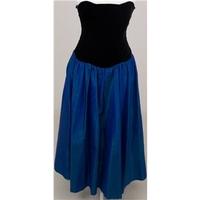 Vintage 1980s Laura Ashley, size 10 blue satin and black velvet strapless dress