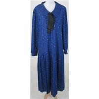 vintage 80s st michael size 16 royal blue patterned long sleeved dress