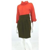 Vintage 1990s Christian Lacroix Size 10 Pret-a-Porter Size Coral and Green Mohair Wool Blend Fitted Dress with Cowl Neck
