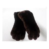 Vintage 1950\'s Eless Brown M/L Leather & Faux Fur Gloves Elless - Size: M - Brown - Body warmer