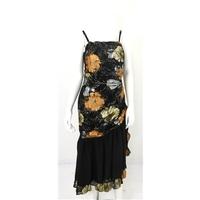 Vintage 1980\'s Eclipse Size 16 Metallic Gold and Bronze Flower Black Dress