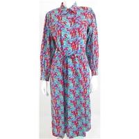 Vintage 1990\'s Liberty Tana Lawn Size 14 Floral Print Red And Blue Long Shirt Style Dress