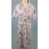 Vintage 70s Unbranded Size L grey, white & pink shirt-dress
