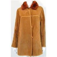 Vintage C&A Size 16 Camel Quilted Suede Coat with Faux Fur Collar
