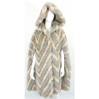 Vintage Faux Fur Zig Zag Pattern Size L Long Hooded Gilet