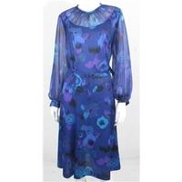 Vintage 1980\'s Norman Linton Size 20 Tonal Blues And Violet Abstract Patterned Belted Dress