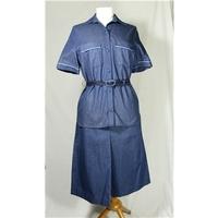Vintage denim short sleeved suit with skirt and trousers. Size: 10 - 3 piece trouser suit