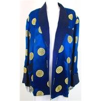 Vintage Size L Oriental Style Satin Dark Blue Jacket with Brocade Motifs