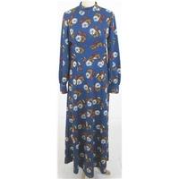 Vintage 70\'s, size M blue, white & brown floral print dress