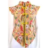 Vintage Size S Oriental Style Floral Tonal Pinks Tapestry Asymmetric Waistcoat