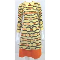Vintage 1960\'s Emanuel Ungaro Parallele Paris Size S Peter Pan Collar Orange, Cream And Black Abstract Design Dress