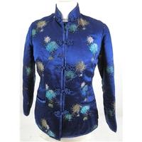 Vintage Style Size M Floral Embroidered Dark Blue Oriental Long Sleeved Jacket