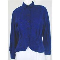 Vintage 1980\'s Reldan Size 16 Abstract Electric Blue And Black Lightweight Wool Jacket