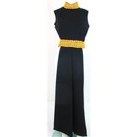 Vintage 1960\'s Handmade Size 14 Black Side Deep Side Cutaway Dress With Glamorous Gold Embellishment