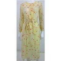 Vintage Jade Of London Circa 1960\'s Size 12 Sheer Chiffon Cream Floral Motif Belted Wrap Over Dress